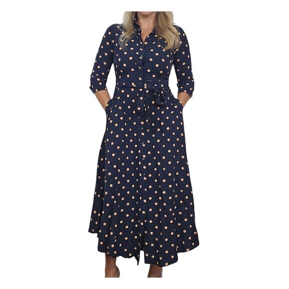 Banana Republic Navy Polka Dot Midi Dress - Picture 1 of 10